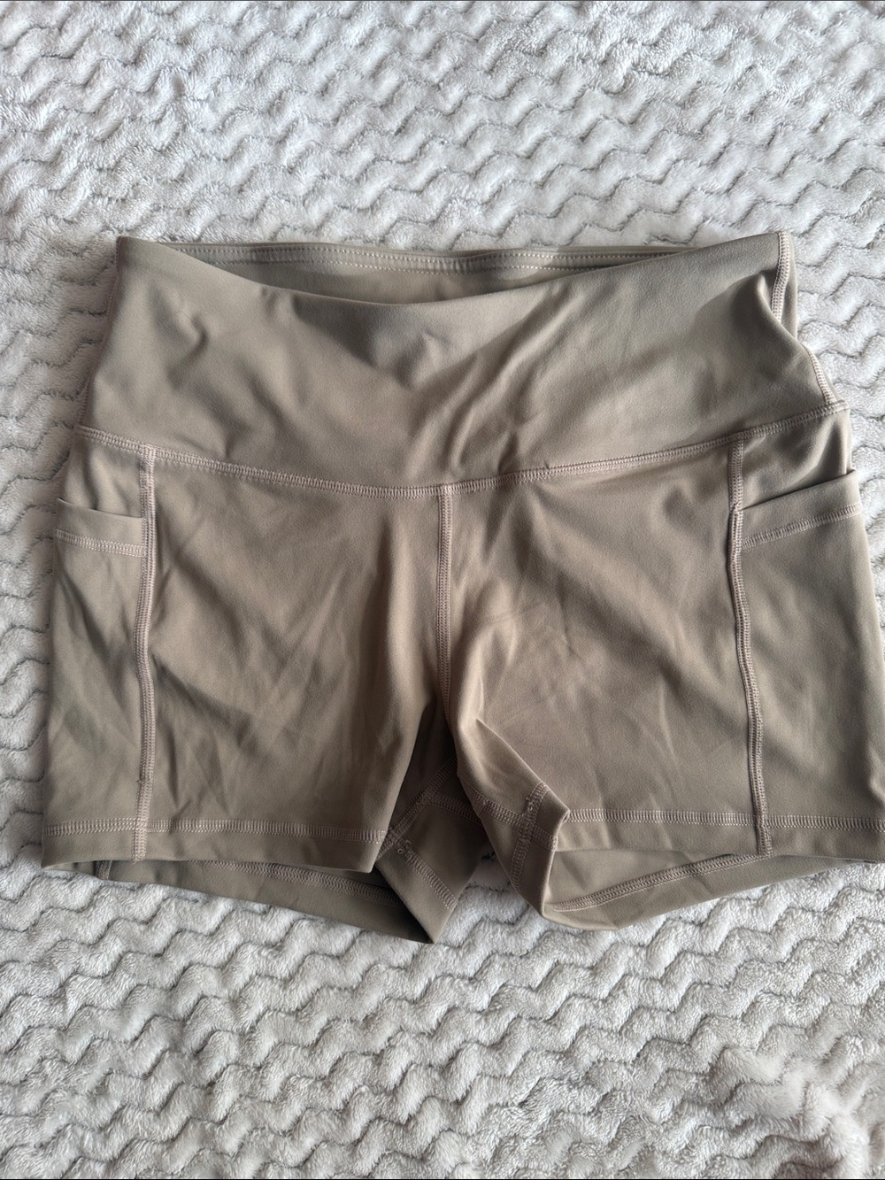 Amazon Women's High-Waist Bike Shorts in Taupe Beige